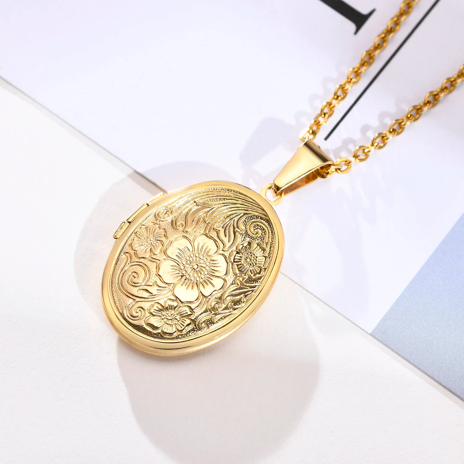 "Whispered Memories" Engraved Floral Locket Necklace